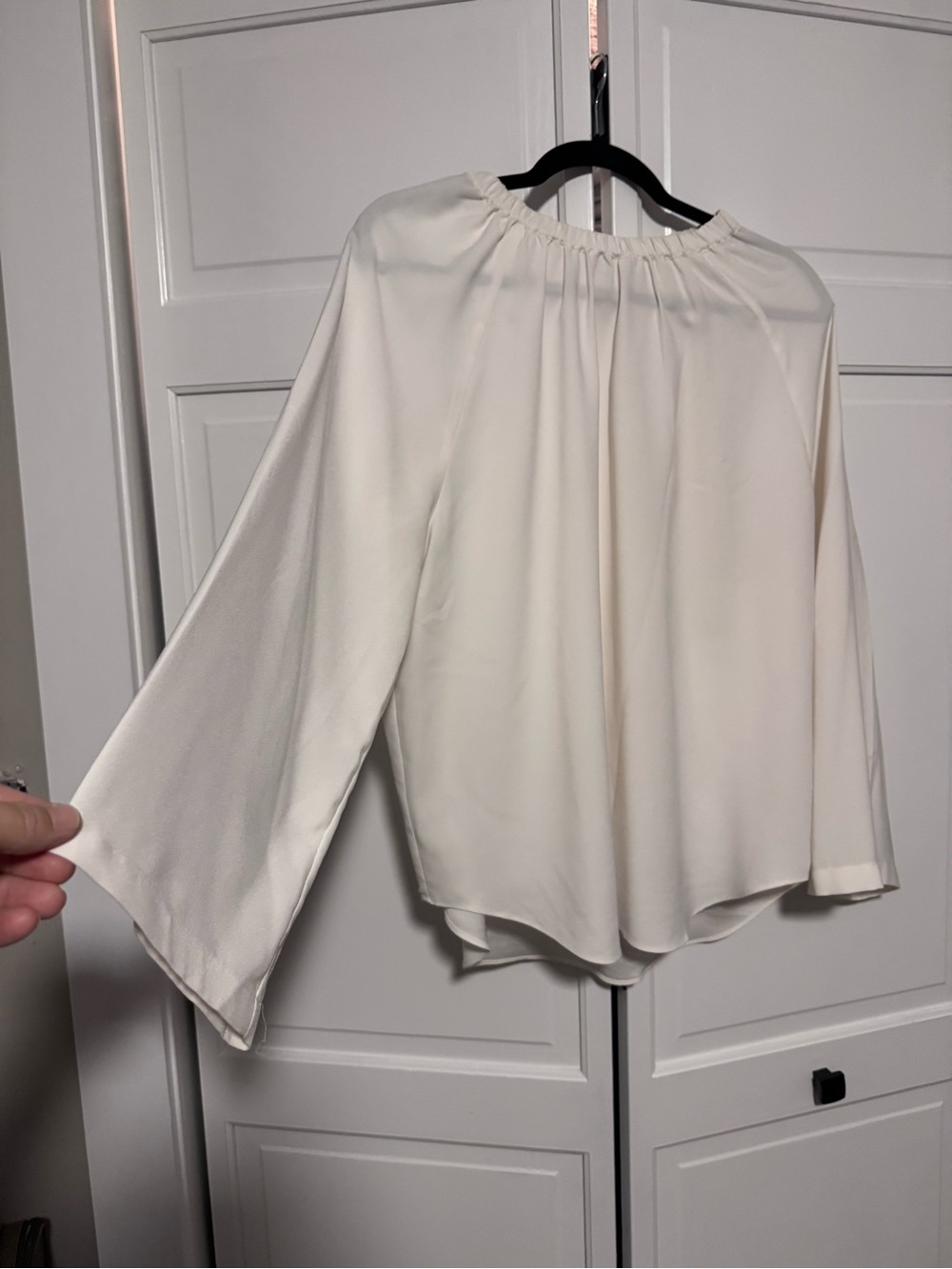 Ann Taylor Ivory Gathered-Neck Long-Sleeve Blouse